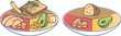 © VectorMine - An illustration comparing a full meal with a calorie-restricted one. The plates show portion control with chicken, avocado, and bread, symbolizing a diet plan for weight management.