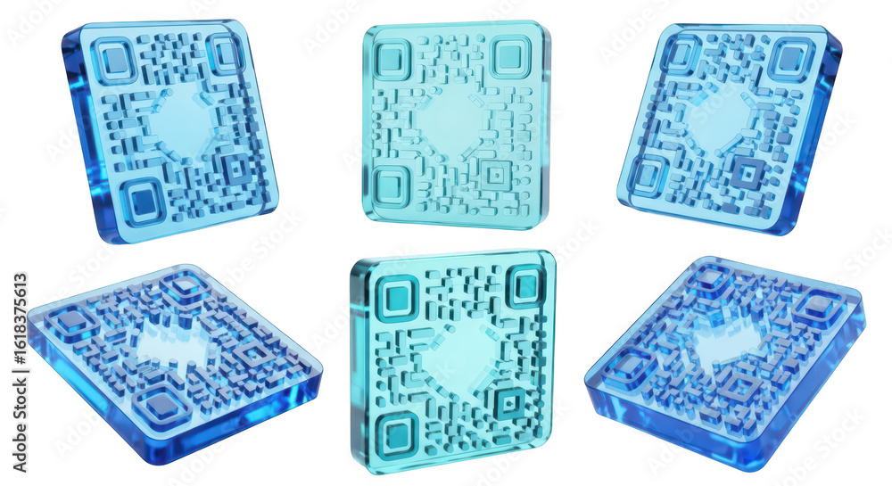 Glass QR codes displayed on white background representing digital ...