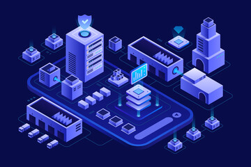 Cryptocurrency and Blockchain Security Concept Isometric Composition