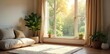 © Jameo - Serene home interior perfect for meditation; soft light streams through a window illuminating a peaceful space designed for mindfulness and relaxation , window, serene
