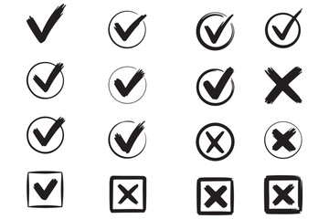 Canvas Print - check marks doodle set. vote, yes, no, checkbox, checklist, tick and cross signs, v and x drawn conc