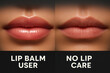 © sakson - Comparing lip balm use healthy lips vs. Dry lips beauty tips indoor close-up skincare awareness