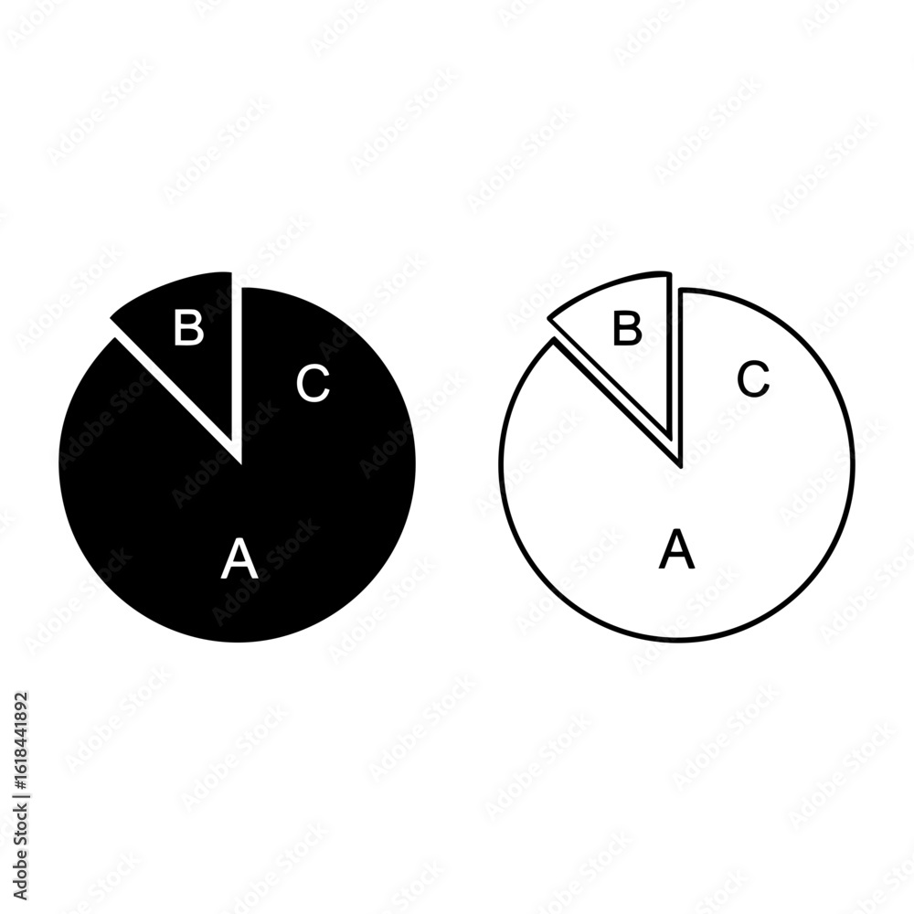 set of black and white graphs and charts including a... Silhouette vector illustration showing two pie charts with sections ...