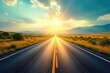© Jameo - Endless asphalt ribbon vanishing into the hazy distance, sun-drenched landscape stretching towards the horizon  A scenic summer highway journey awaits ,  road trip,  asphalt,  freedom