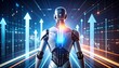 © photostockatinat - A futuristic robot with a technological background with arrows, representing technological advancement