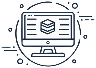 Desktop Computer Monitor Icon with 3D Cubes Symbol, Data, Digital Design Concept