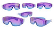 © SUUGOIisME - Several pairs of ski goggles are displayed showcasing different angles against a white backdrop intended for winter sports product advertising