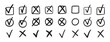 © Yanka - check mark icon set. cross icons set. Hand drawn black strokes marks for check list items. Checkbox. Doodle check mark icon