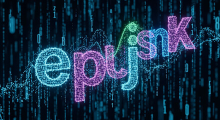 Colorful epijsmnk Text Composed of Digital Data Stream with Binary Code.