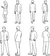 © Jolakha - CAD Drawing. Vector illustration of men, women, standing walking talking in front back and side view. Symbol for architecture and landscape design drawing