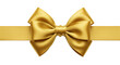 © Boris - Perfectly tied, elegant golden satin ribbon bow, symmetrical loops, crisp folds, luxurious shimmer, isolated against brilliant transparent studio background. Concept of premium corporate luxury