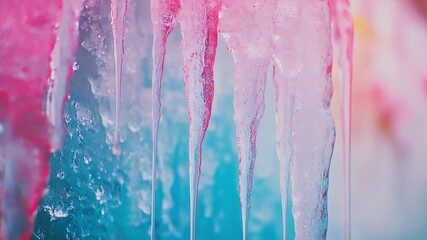 Wall Mural - This vibrant video captures colorful icicles melting in a captivating display. Ideal for creative projects and nature-inspired content. Explore beauty through light. Generative AI