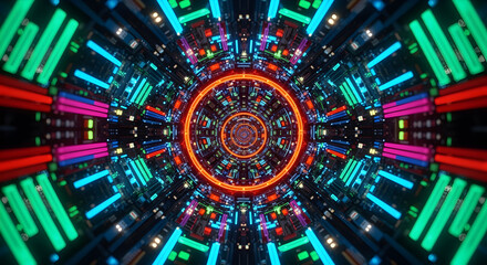 Wall Mural - vibrant tunnel perspective featuring concentric circles of pixelated red green blue and magenta ligh