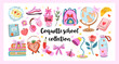 © Lucia Fox - Trendy coquette school vector set in dopamine pastel palette girly stationery, bows, books, snacks, and dreamy back-to-school vibes for planners, stickers, and prints.
