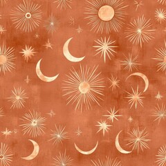 Wall Mural - elegant and mystical seamless boho pattern with celestial elements