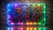 © Shomsu Miah - Colorful neon circuit board on brick wall