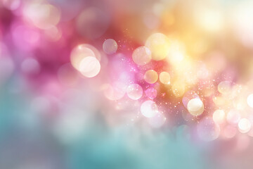 Wall Mural - abstract colorful bokeh background with soft glowing light and sparkles in pink, yellow, and blue to