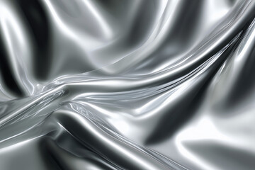 Wall Mural - abstract smooth and shiny silver metallic surface with flowing folds and reflective highlights