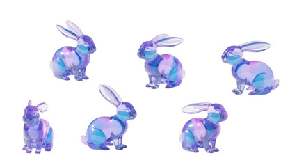 Glass rabbits displayed on a white surface Background has soft shadows representing an artistic display suitable for art prints
