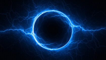 Wall Mural - abstract blue lightning circle on dark backdrop. mysterious shape.