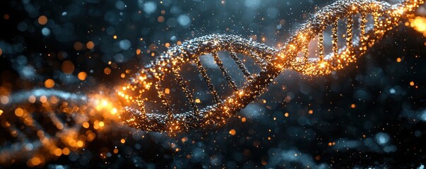Wall Mural - illuminated dna double helix with glowing particles in a futuristic abstract design