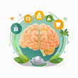 © Fajar - A healthy brain surrounded by lifestyle icons representing nutrition, hydration, hygiene, and social well-being.