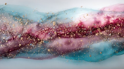 Abstract fluid art with shimmering gold and copper flecks