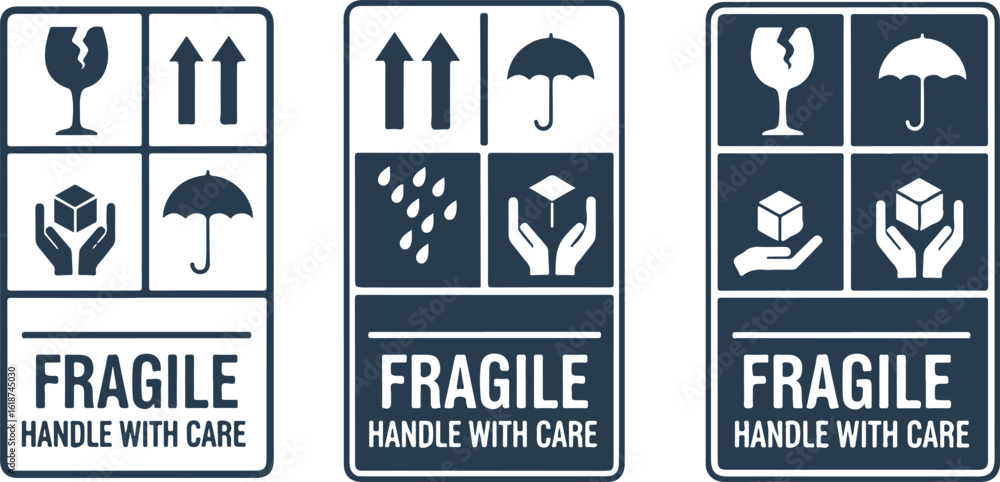 Fragile Handle with Care Icon Set | Shipping and Packaging Warning