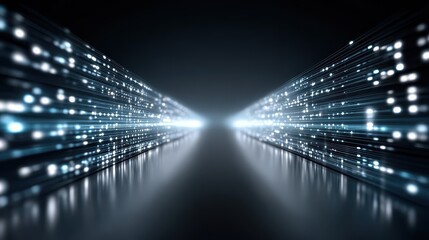 Wall Mural - visual data story concept, futuristic abstract visual with glowing lines converging towards a light 