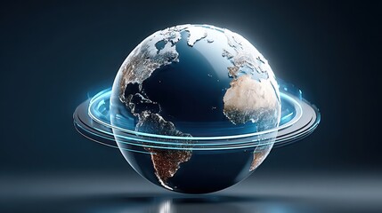 Wall Mural - visual data story concept, 3d rendering of earth with glowing rings, representing technology and glo
