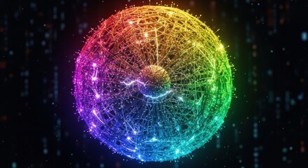 Abstract rainbow digital fingerprint with binary code background