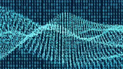 Dynamic binary code flowing across dark background, technology abstract concept