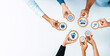 © InfiniteFlow - A dynamic representation of teamwork and collaboration, featuring diverse hands connecting gears with key business icons, symbolizing growth, success, and strategic planning. Amity