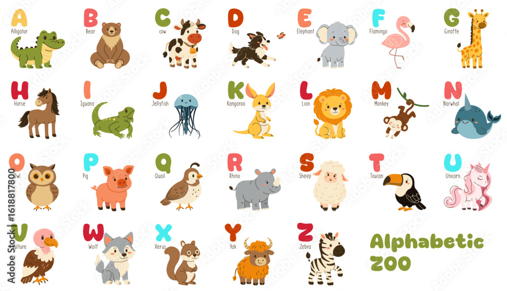 Cute cartoon illustration of an alphabetic zoo with animals for each ...