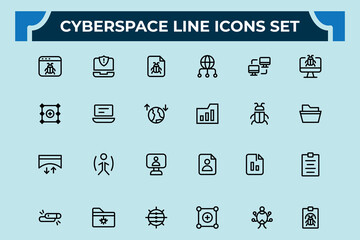 Cyberspace line icons set. security, safe, shield,computer, network, website, server, web design, hardware, software, programming and more. Vector illustration.