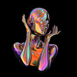 © Creative's Buddy - Captivating chrome woman blowing a kiss with iridescent colors reflecting confidence in black