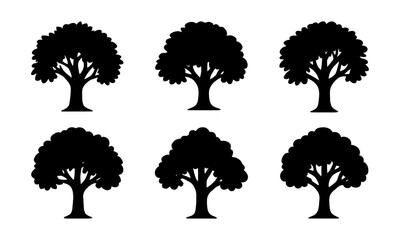 Six silhouetted trees in a grid pattern