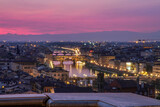 Romantic sunset over Ponte Vecchio in Florence, Italy.