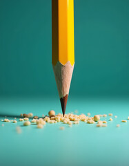 Wall Mural - A yellow pencil's sharp tip poised above crumbs against a turquoise backdrop.