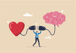 © Premium Shop - Emotional Intelligence, EI or control feeling and emotion with logical thinking brain, empathy or social skill, self control or balance concept, man connect heart feeling with logical thinking brain