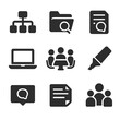 © Влада Яковенко - Debate Preparation Icons. Solid, filled icons set of debate team preparation: argument map, research folder,