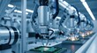 © DigitalSpace - Closeup of factory robots installing microchips in an electronics manufacturing line.