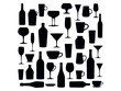 © Bulbuli - Vector art of a collection of black silhouette illustrations of various glasses and bottles for alcoholic drinks isolated on white background