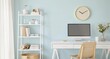 © Khadija - Bright and Airy Home Office with Light Blue Walls and Modern Decor