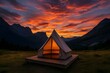 © NoblePix - Mountain Tent on Wooden Platform at Sunset in Remote Wilderness