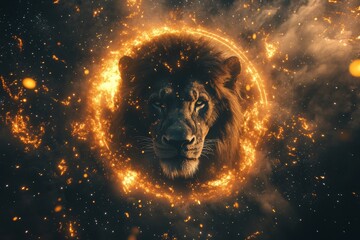 Wall Mural - the zodiac sign of leo is symbolized by a lion's head surrounded by magical light in the astrologica
