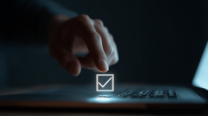 hand selecting 3D checkbox in augmented space from laptop