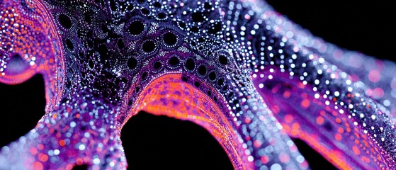 Wall Mural - abstract purple and orange fractal structure with intricate dot patterns on a black background conce