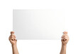 © Pixel_Glow - Two hands holding up a large blank white horizontal poster for your text. Isolated on transparent background, png