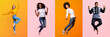© Prostock-studio - A collection of joyful individuals showcases diversity in a lively atmosphere. They express happiness with energetic poses against bright orange and pink backgrounds.